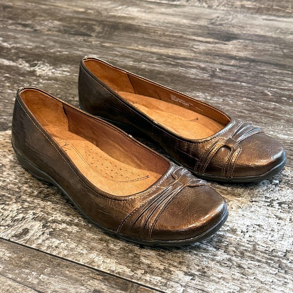 LifeStride Shoes Womens Size 7W Bronze Diva Comfort Flats Loafers Slip On Casual